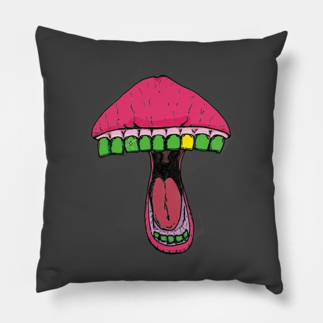 Mushroom Mouth Trippy Shroom Pillow by Stick em Up