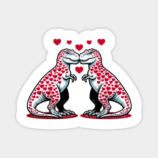 Dinosaur Love T-Shirt, Cute T-Rex Graphic Tee, Unisex Adult Clothing, Valentine's Day Shirt, Heart Pattern, Novelty Top Magnet