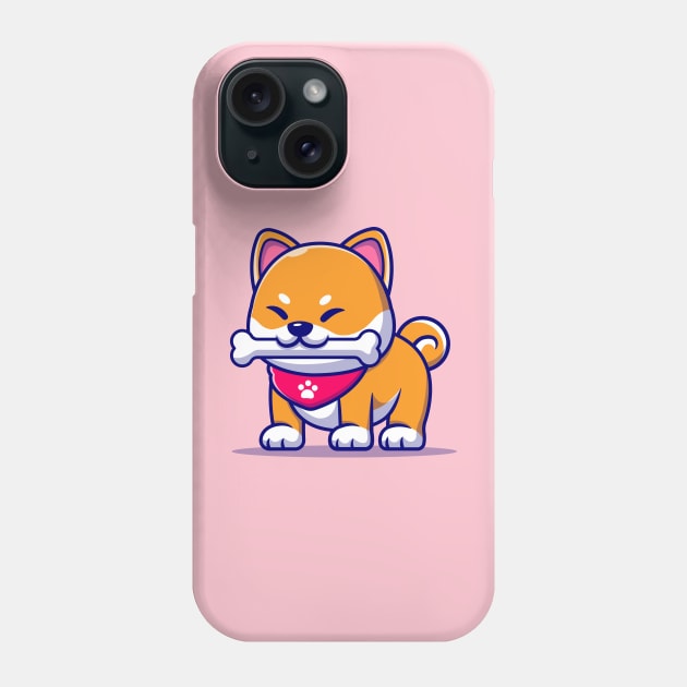 Cute Shiba Inu Dog Bite Bone Cartoon Phone Case by Catalyst Labs