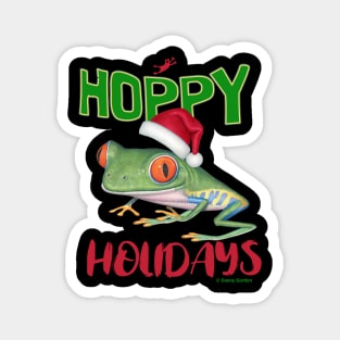 Cute Red Eyed Tree Frog on a Merry Christmas Hoppy Holidays Frog Magnet