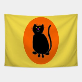 Black Cat on Pumpkin Orange Oval Tapestry