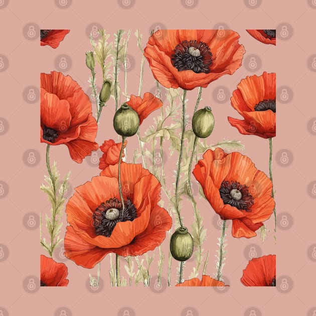 Artistic Pretty Red Poppies Botanical Art by taiche