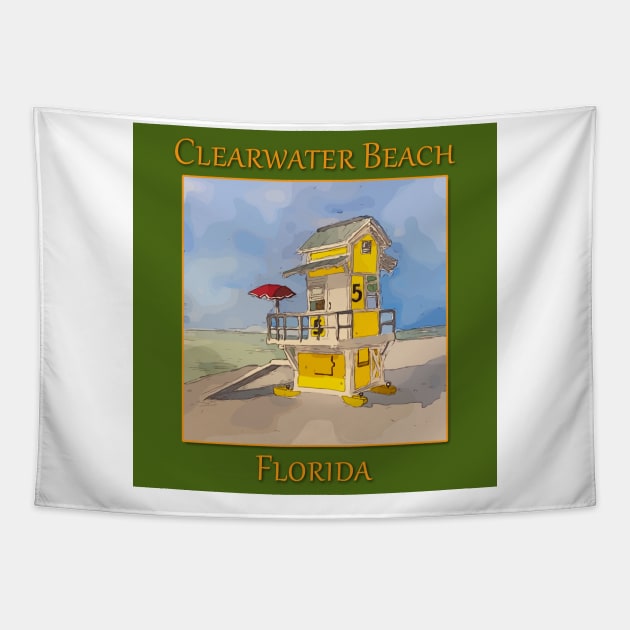 Cute lifeguard tower in Clearwater Beach Florida Tapestry by WelshDesigns