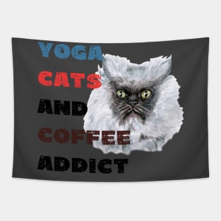 Yoga cats and coffee addict funny quote for yogi Tapestry