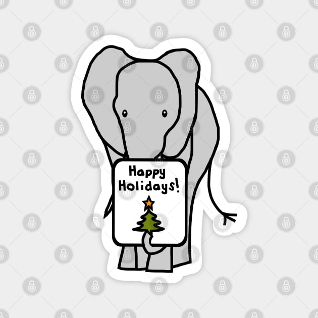 Christmas Elephant says Happy Holidays Magnet by ellenhenryart