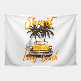 Sunset Long beach Retro Summer Vibes Beach Life Classic Car Novelty Gift Tapestry