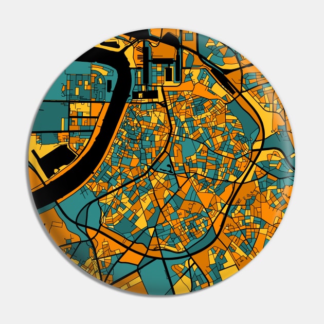 Antwerp Map Pattern in Orange & Teal Pin by PatternMaps