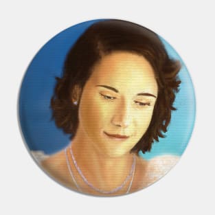 Painting of a Beautiful Young Elegant Woman, Looking Down and Smiles Pin