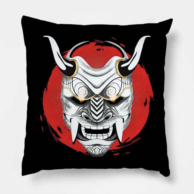 Samurai Mask Design Bushido Warrior Aesthetic Japanese Vintage Retro Pillow by Asg Design