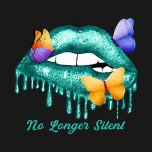 No Longer Silent Sexual Assault Awareness Teal Lips T-Shirt