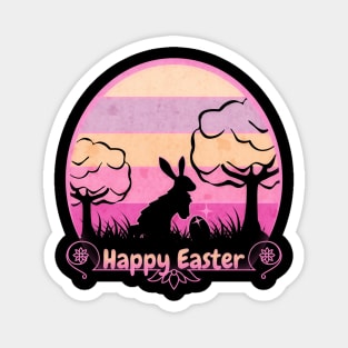 Happy Easter Bunny Retro Sunset Badge Lovely Lilac Edition Magnet