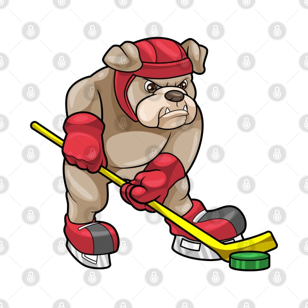 Bulldog at Ice hockey with Ice hockey stick by Markus Schnabel