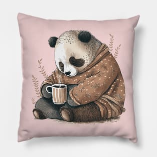 Cute sleepy Bear Drinking Coffee Pillow