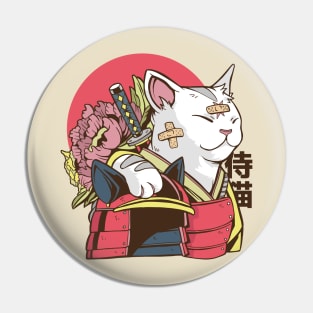 a samurai cat with bandages in its face Pin