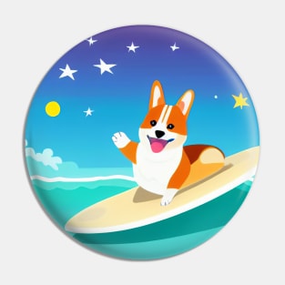 Surfing Corgi Dog Pin