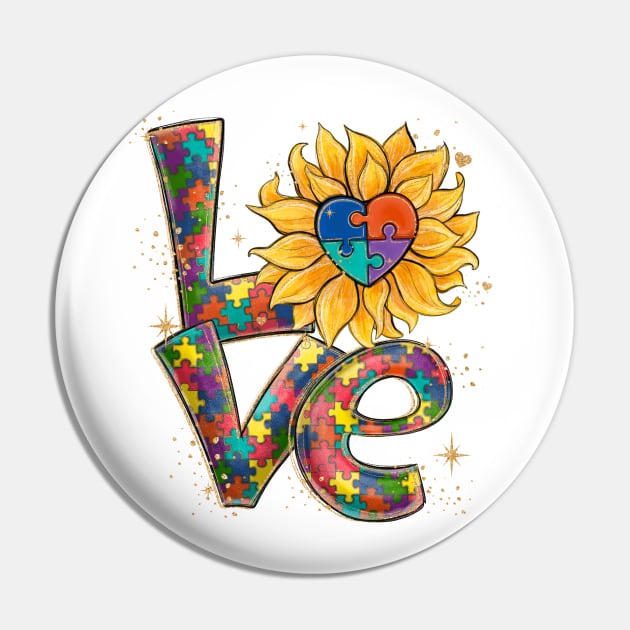 Love Autism Sunflower Pin by nickymax915