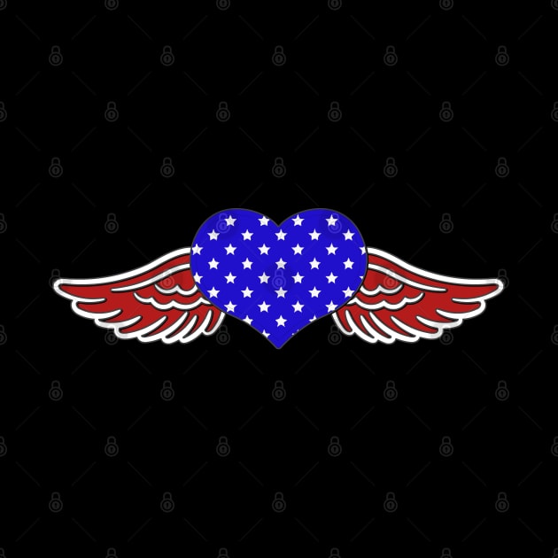 US Flag Red White and Blue heart Wings by KZK101