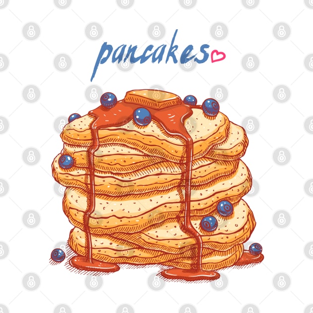 blueberries pancakes hand drawn by Mako Design 