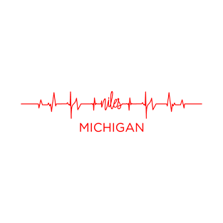 I Love Niles Michigan USA Heartbeat Funny T-Shirt For Men Women Custom T-Shirt