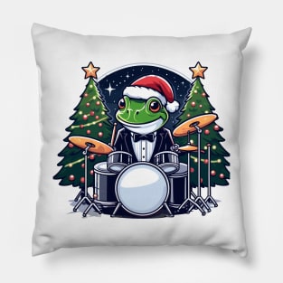Drummer Frog Christmas Pillow
