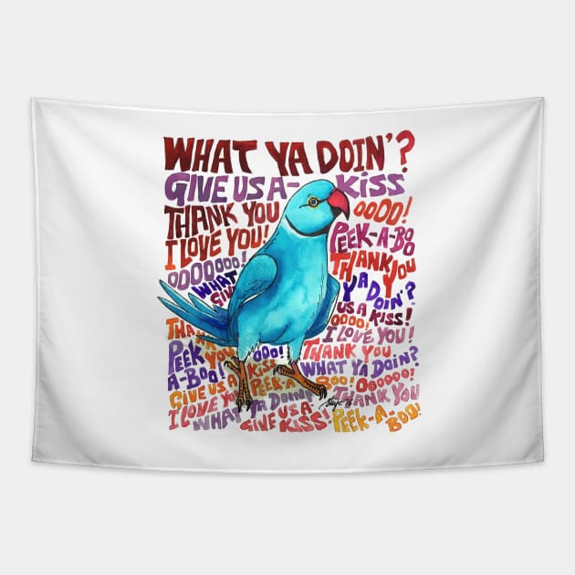 "Chatty Ringneck" Tapestry by SkyeElizabeth