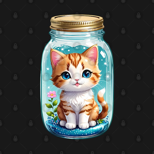 Cute Kawaii Cat With Flowers In Mason Jar by HappyDigitalPOD