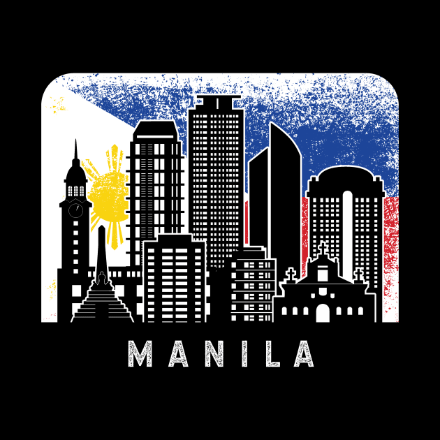 Manila NCR Skyline Vintage Philippines Flag by ThyShirtProject - Affiliate