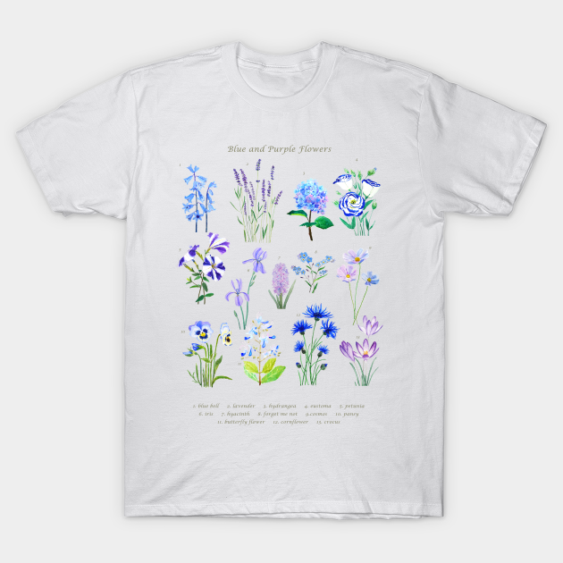 blue purple flowers collection - Flowers - T-Shirt