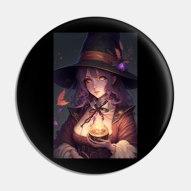 Anime Girl Witch Wizard with fire spell Pin by Bubblebug