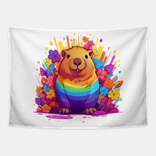 Cute rainbow Capybara in pride month Tapestry