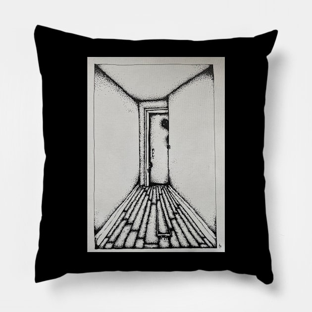 Ghost hallway Pillow by Meanbean
