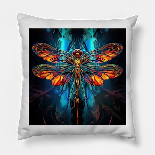 Dragonfly Neon Art 2 Pillow