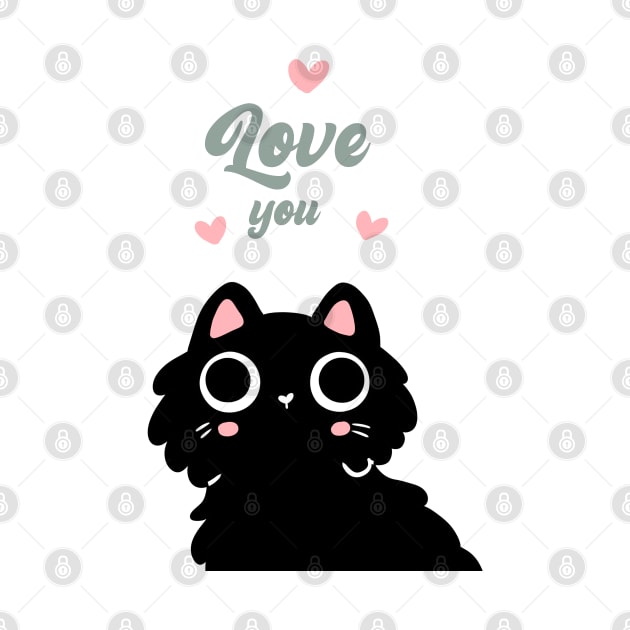 Love you cute black cat for valentines day by Yarafantasyart