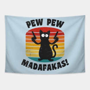 Pew Pew Madafakas Shooting Cool Cat Funny Tapestry