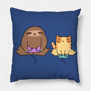 Sloth and Cat Playing Games Pillow