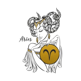 Aries - Beautiful Girl Gold Illu Zodiac T-Shirt