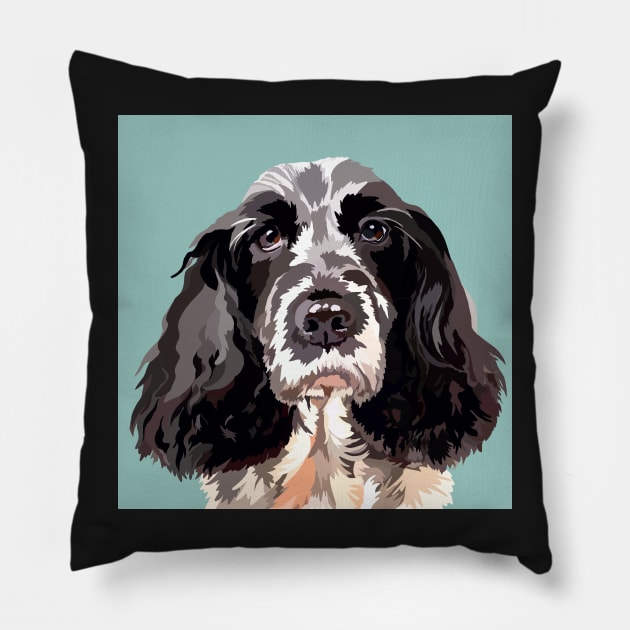 Nancy the black and white Cocker Spaniel Pillow by NattyDesigns