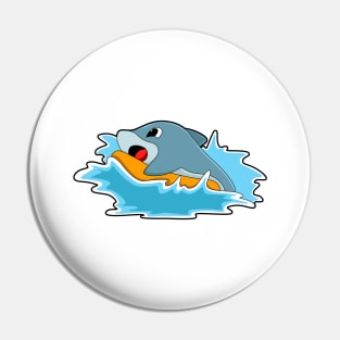 Dolphin at Surfing with Surfboard Pin