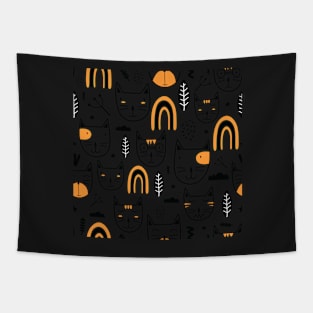 Orange and Black Cat Pattern Tapestry