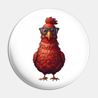 Smart Road Island Red Chicken Wearing Glasses Pin