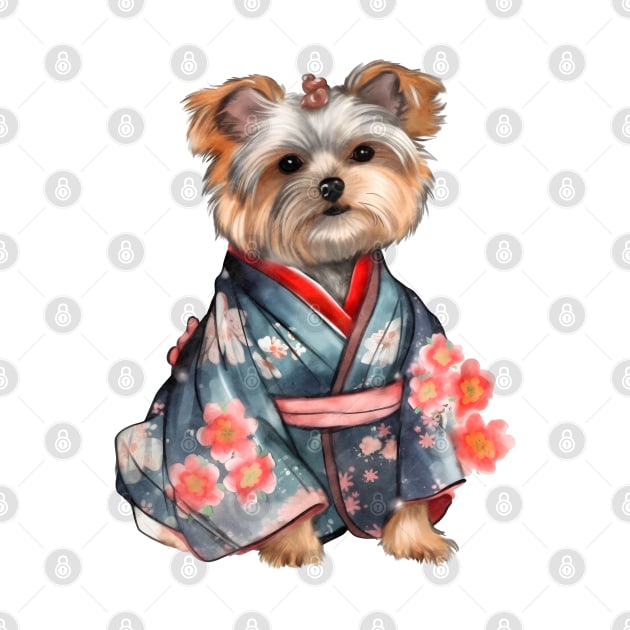 Yorkshire Terrier Dog in Kimono by Chromatic Fusion Studio