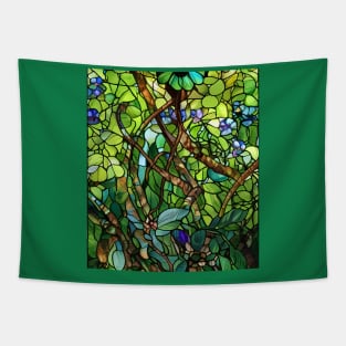 Stained Glass Flowers Among Leaves Tapestry