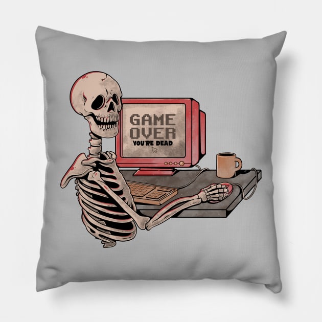 Game Over Skull - Funny Geek Skeleton Gift Pillow by eduely