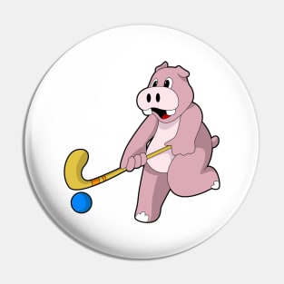 Hippo at Hockey with Hockey bat Pin