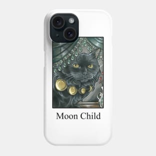 Black Cat - Moon Phases Necklace - Moon Child - Black Outlined Version Phone Case