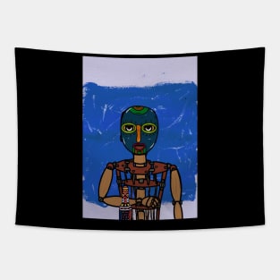 Embrace the Harmony - A PuppetMask NFT named Karma with AfricanEye Color and Expressionist Background Tapestry