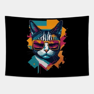 Vintage Vibes and Feline Flair Retro Cool Cat Tapestry