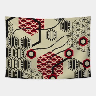 Asian style Asian style hexagon red and black patternhexagon red and black pattern Tapestry