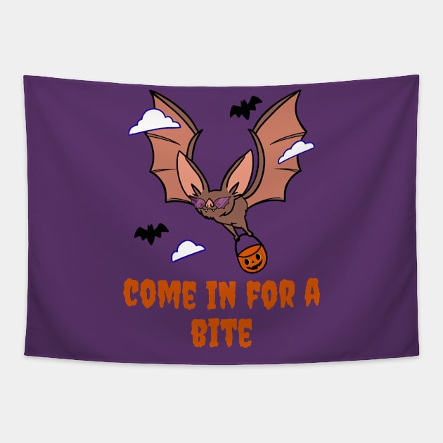 Come In For A Bite Bat Tapestry by WaggyRockstars