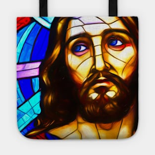 Stained Glass Portrait of Jesus Abstract Art Tote